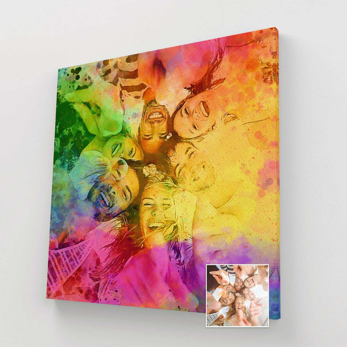 Experience the magic of Personalised Splash of Colours Canvas, where painting from photo meets the world of watercolour and digital art. This fine art piece is carefully crafted to bring out the unique and vibrant colors