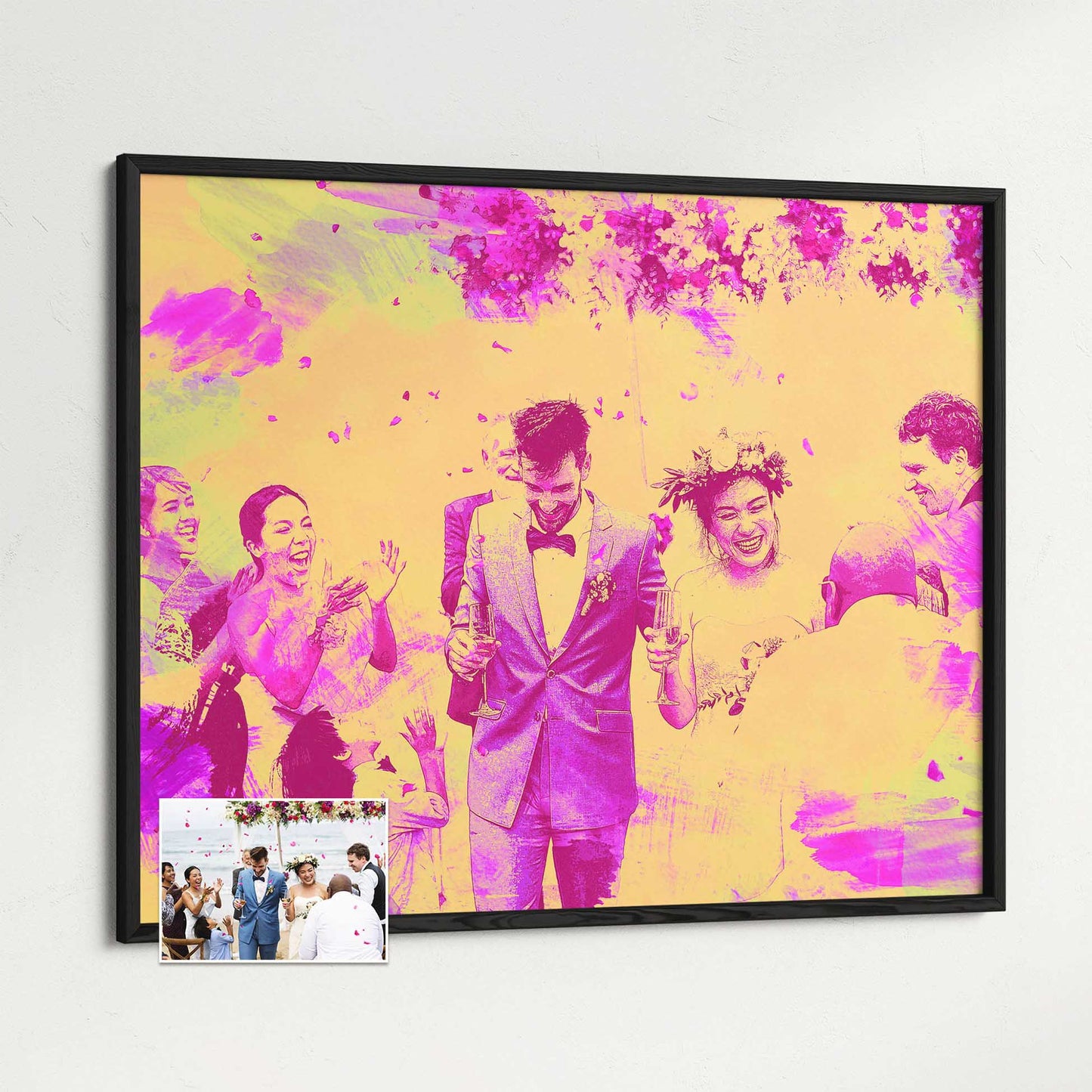 Elevate your interior design with the captivating beauty of our Personalised Pink & Yellow Watercolor Framed Print. This gallery-quality artwork, featuring an original and unique painting, exudes a cool and vibrant energy