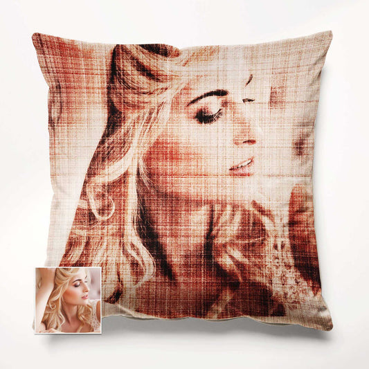 Experience the tactile charm of our Personalised Fabric Texture Cushion, designed in a canvas style. With a painting created from your photo, it offers a warm and cosy ambiance, perfect for unwinding and relaxation. Handmade sof velvet