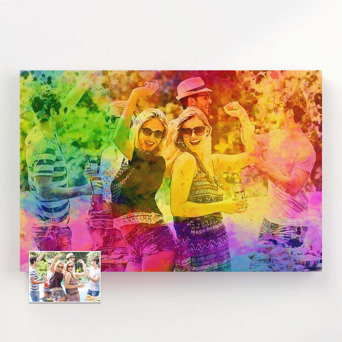 Dive into a world of vibrant hues and creative expression with Personalised Splash of Colours Canvas. This exquisite artwork combines the precision of painting from photo with the fluidity and brilliance of watercolour and digital art