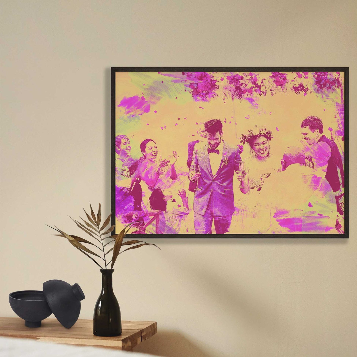 Embellish your walls with the captivating allure of our Personalised Pink & Yellow Watercolor Framed Print. This original and unique artwork, transformed from a photo, features a vibrant and vivid color palette that radiates energy and cheer