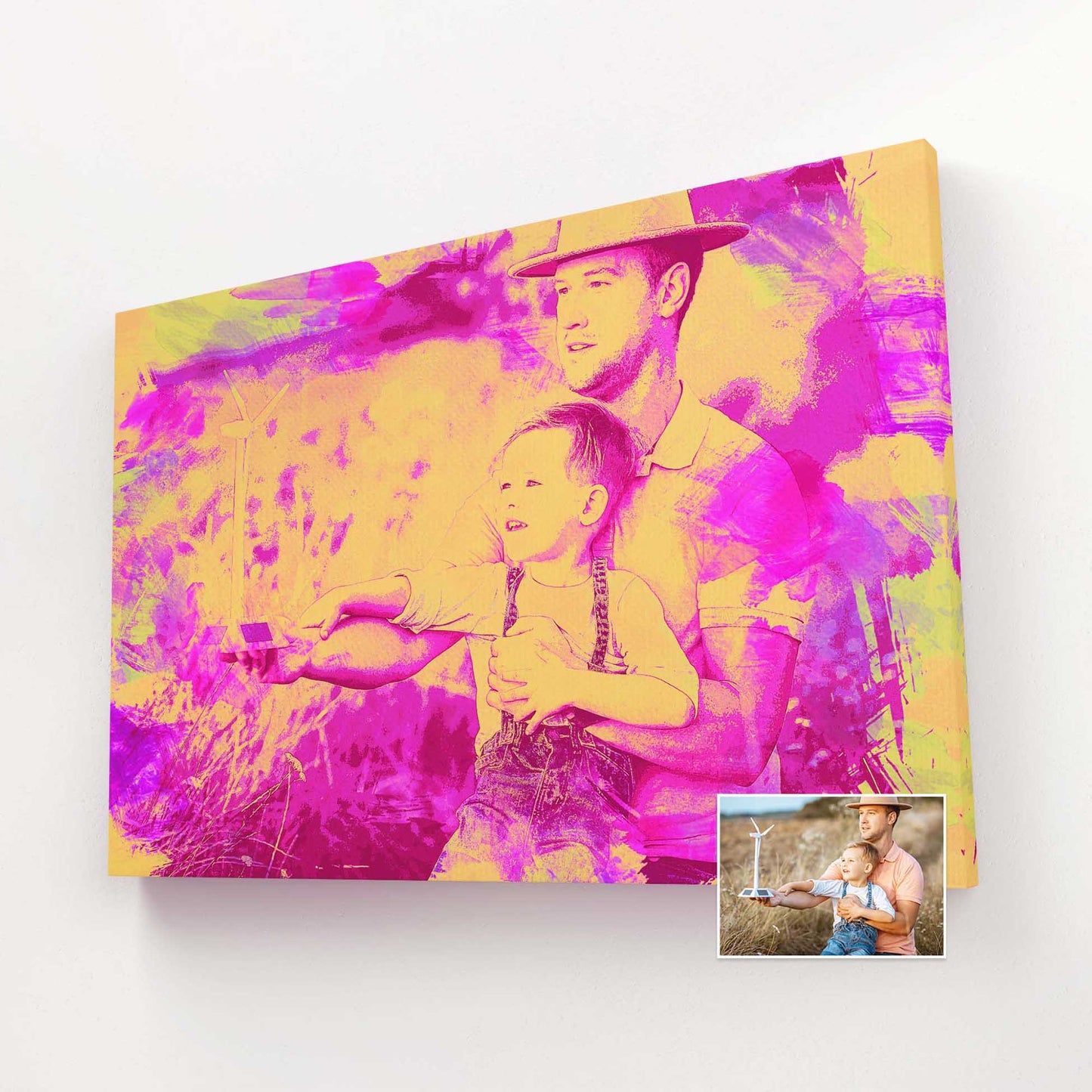 Add a touch of elegance to your space with our Personalised Pink & Yellow Painting Canvas. Created using the finest watercolor techniques, this painting from photo captures every intricate detail with graceful brush strokes
