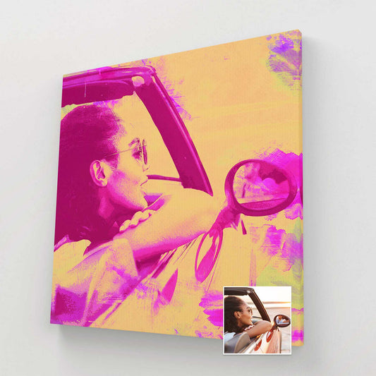 Immerse yourself in a world of vibrant colors with our Personalised Pink & Yellow Painting Canvas. This watercolor masterpiece, created with delicate brush strokes, captures the essence of your favorite photo