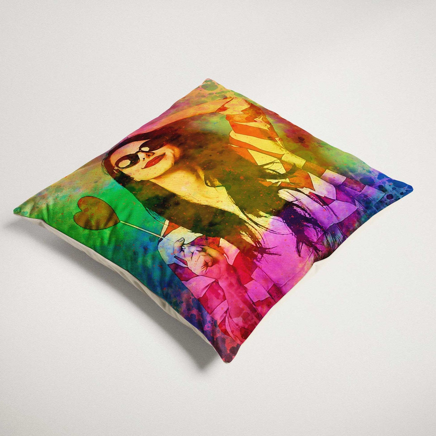 Add a pop of color and creativity to your living space with the Personalised Splash of Colours Cushion. Featuring a vibrant combination of green, yellow, purple, and pink, this soft velvet cushion is a visual delight. Handmade with love