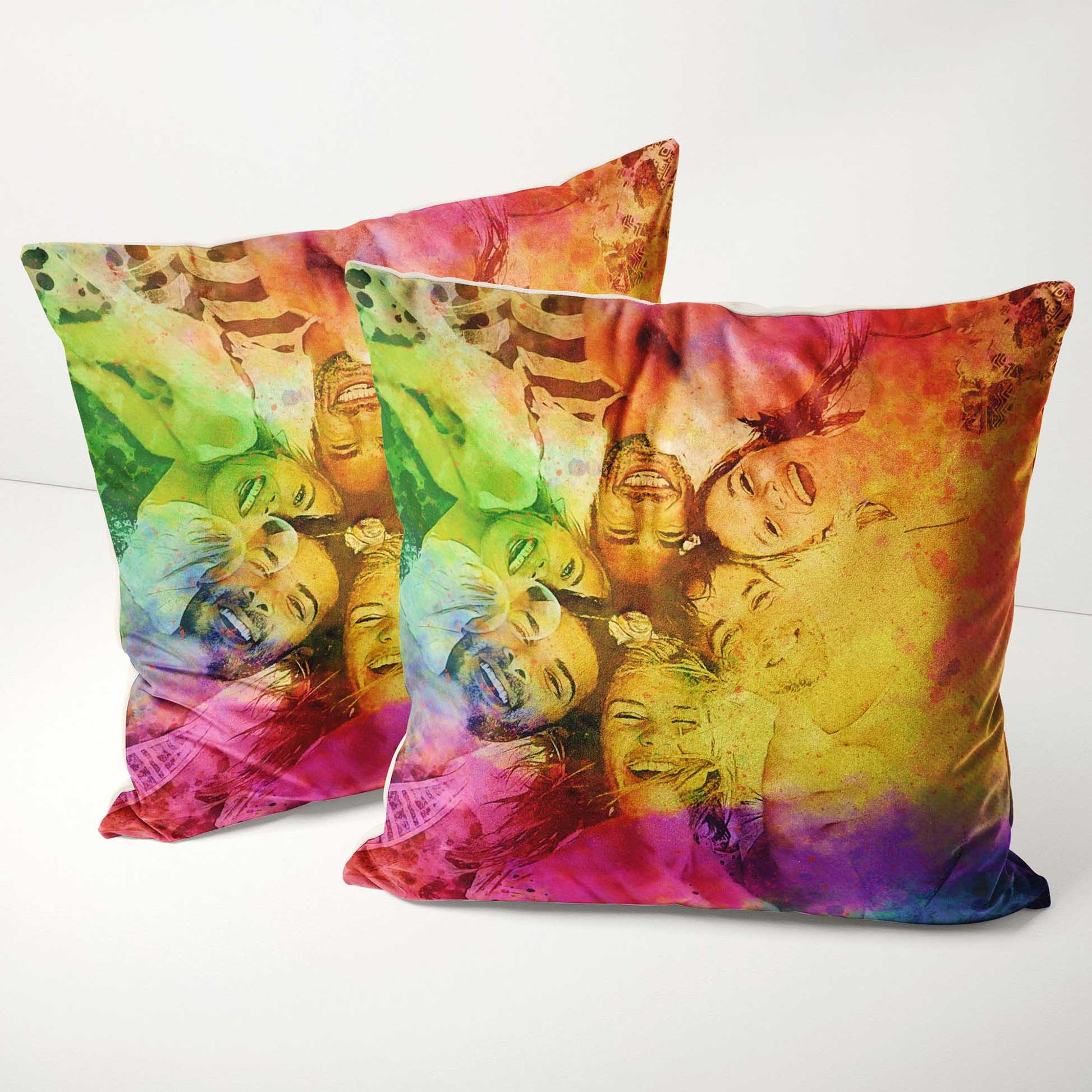 Unleash your imagination with the Personalised Splash of Colours Cushion. Its lively hues of green, yellow, purple, and pink create a mesmerizing display that brightens any room. Handcrafted from soft velvet