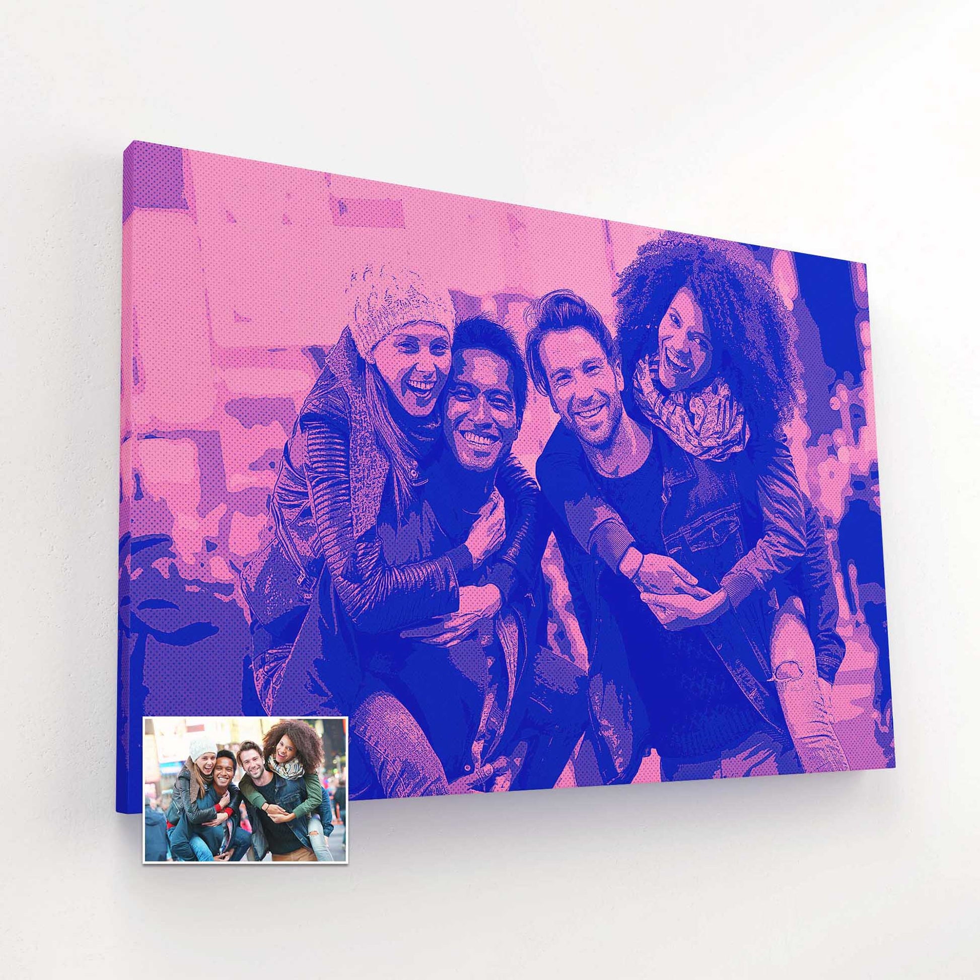 Elevate your space with the visually stunning Personalised Purple & Pink Comic Cartoon Canvas. Our talented artists transform your photos into retro-style cartoons bursting with vibrant energy. Each canvas is a creative and artistic