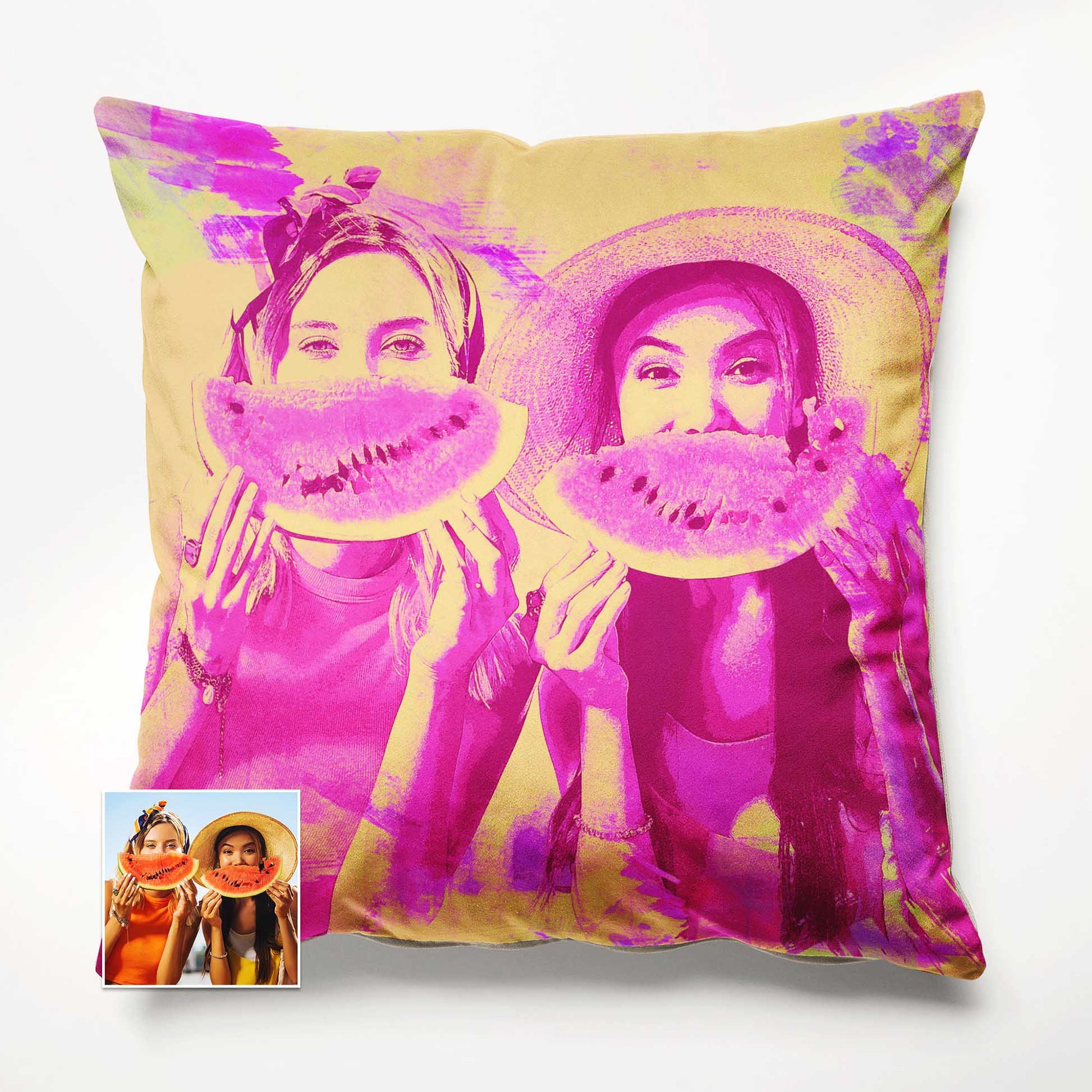 Embrace the allure of fine art with the Personalised Pink and Yellow Watercolour Cushion. Made from soft velvet and handcrafted with precision, this cushion showcases intricate brush strokes that bring your decor to life