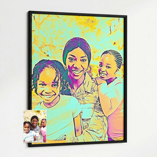Add a pop of color to your space with our Personalised Purple and Pink Comics Framed Print. This unique artwork, created as a cartoon from your photo, features a cool halftone effect. Its fresh and fun design brings a happy and exciting vibe