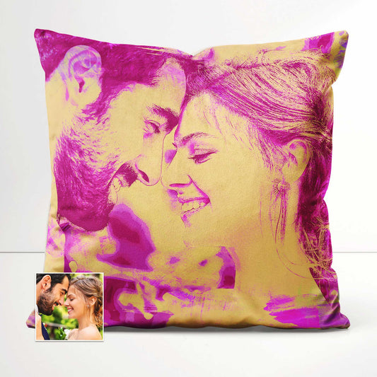 Experience the beauty of fine art with the Personalised Pink and Yellow Watercolour Cushion. Crafted from soft velvet, this handmade masterpiece features intricate brush strokes that create a stunning visual effect