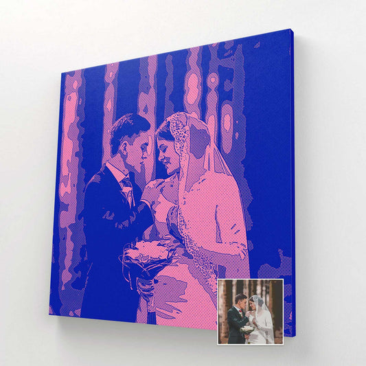 Unleash your creativity with our Personalised Purple & Pink Comic Cartoon Canvas. Drawing inspiration from your photos, our skilled artists create retro-style cartoon artworks that radiate vibrant energy