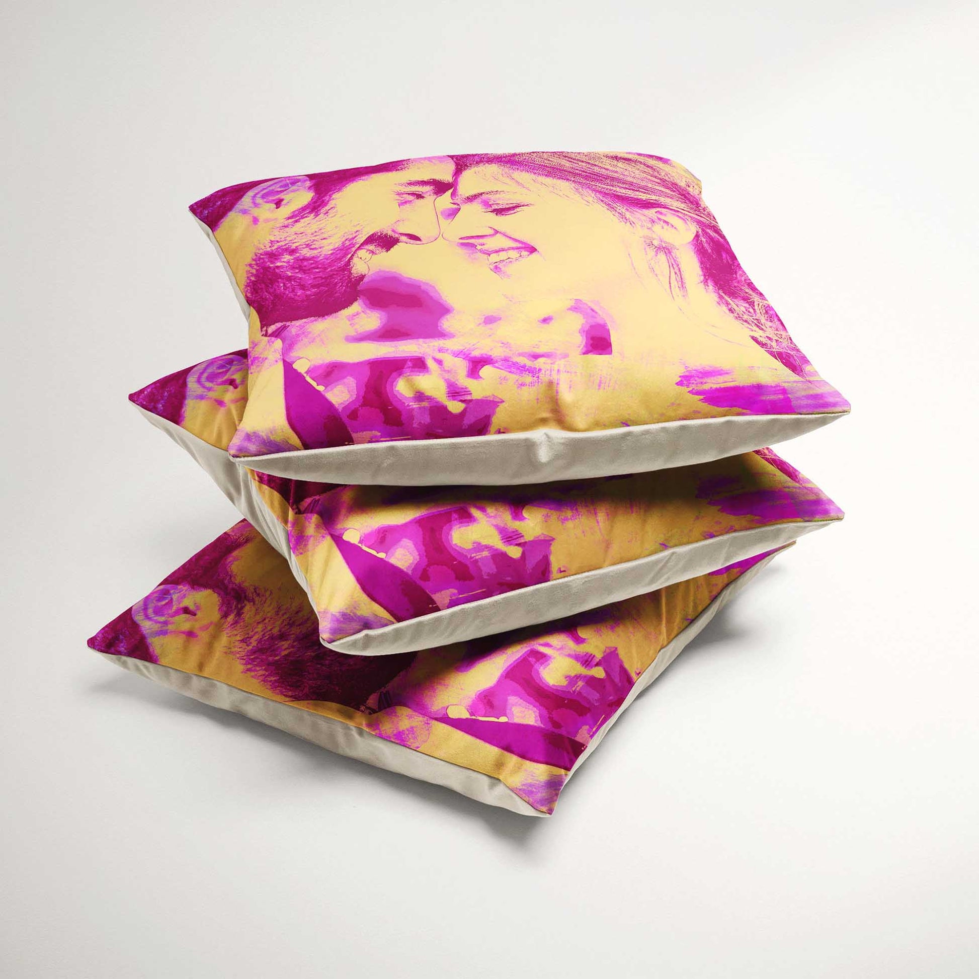 The Personalised Pink and Yellow Watercolour Cushion is a stunning piece of fine art for your home. Handmade with soft velvet, it features unique brush strokes that create a mesmerizing visual effect