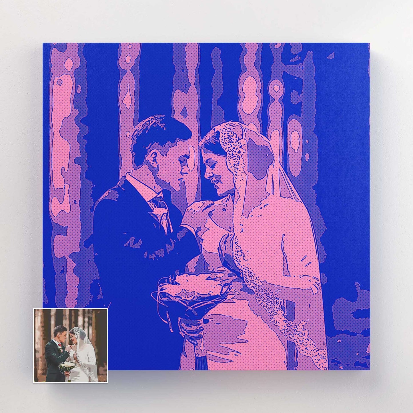 Add a touch of retro charm to your decor with our Personalised Purple & Pink Comic Cartoon Canvas. Our skilled artists transform your photos into visually stunning cartoon creations that emanate a vibrant and energetic vibe