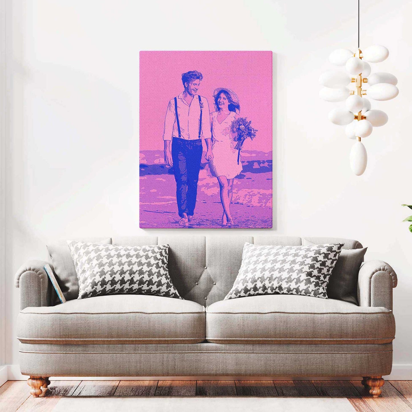 Experience the magic of personalized art with our Personalised Purple & Pink Comic Cartoon Canvas. Our skilled artists create visually stunning cartoon artworks from your photos, infusing them with a retro vibe and vibrant energy
