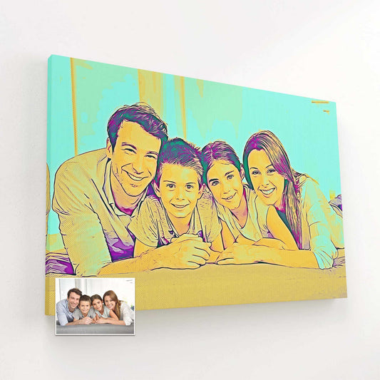 Dive into a world of creativity and fun with our Personalised Blue and Yellow Cartoon Canvas. Transform your photos into funky and fresh cartoon masterpieces that radiate energy and laughter. Perfect for housewarmings