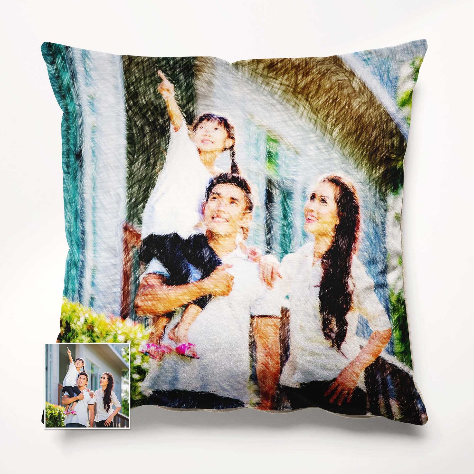 Experience the ultimate comfort and luxury with our Personalised Colourful Drawing Cushion. Transform your favorite photo into a beautiful drawing and create a unique and fun addition to your home. Made from soft velvet, handmade 