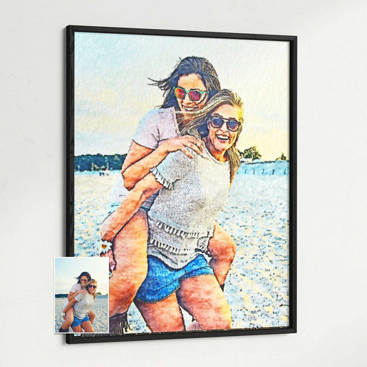 Enhance your space with a Personalised Watercolor Painting Framed Print. Transform your favorite photo into a stunning piece of art, blending traditional and classic styles. This exciting artwork will captivate your guests 
