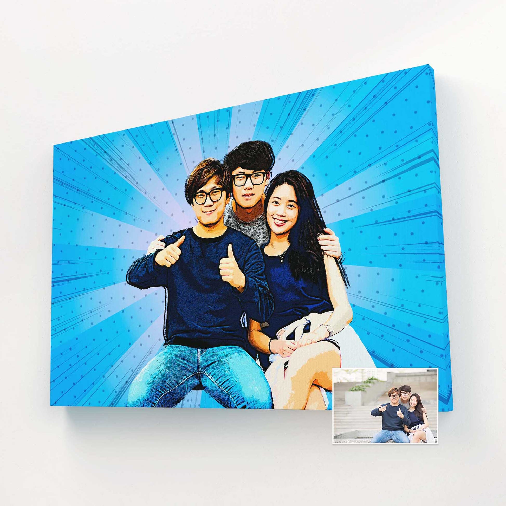 Elevate your wall decor with the nostalgia of our customised Cartoon Comic Canvas. Perfect for adding a touch of fun to any occasion, be it a lively get-together, a proud graduation celebration, or a cherished family photo