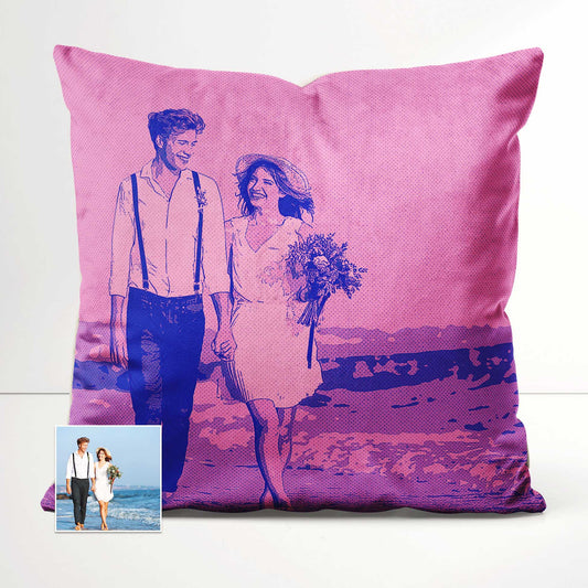 Add a pop of color and retro vibes to your home with our Personalised Purple and Pink Comics Cushion. Turn your photo into a personalized cartoon artwork, bringing a fresh and vibrant touch to any space. Handmade with soft velvet