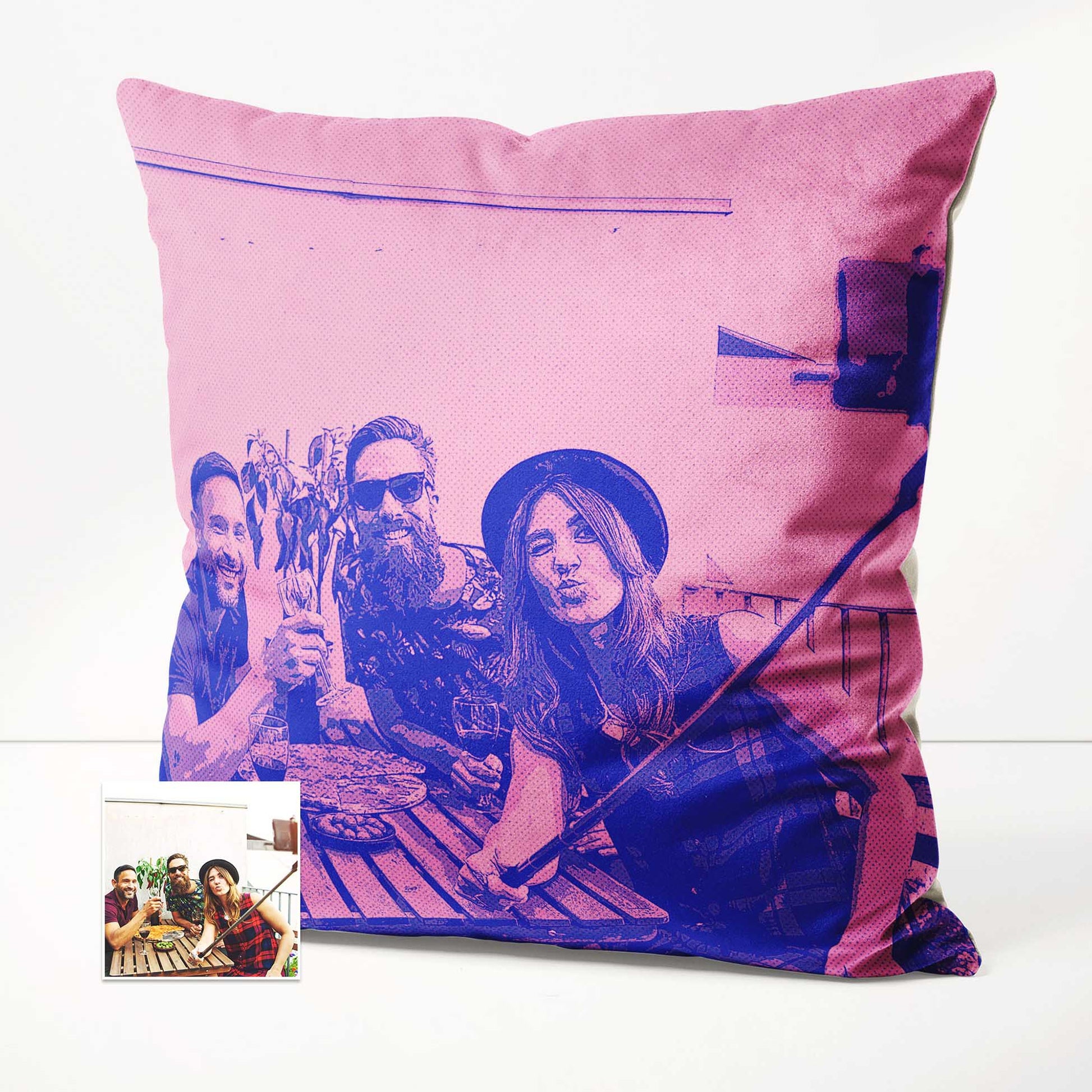 Step into a world of vibrant imagination with our Personalised Purple and Pink Comics Cushion. Inspired by old-school cartoons, this handmade cushion brings a retro charm to your home decor. Capture your photo in a personalized comic 