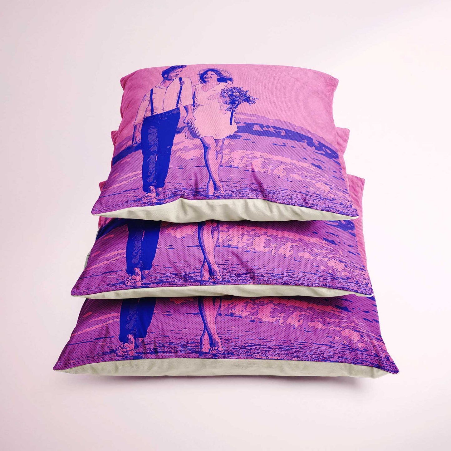 Embrace the charm of old-school cartoons with our Personalised Purple and Pink Comics Cushion. Turn your photo into a personalized comic artwork, showcasing vibrant and fresh colors. Handmade with soft velvet