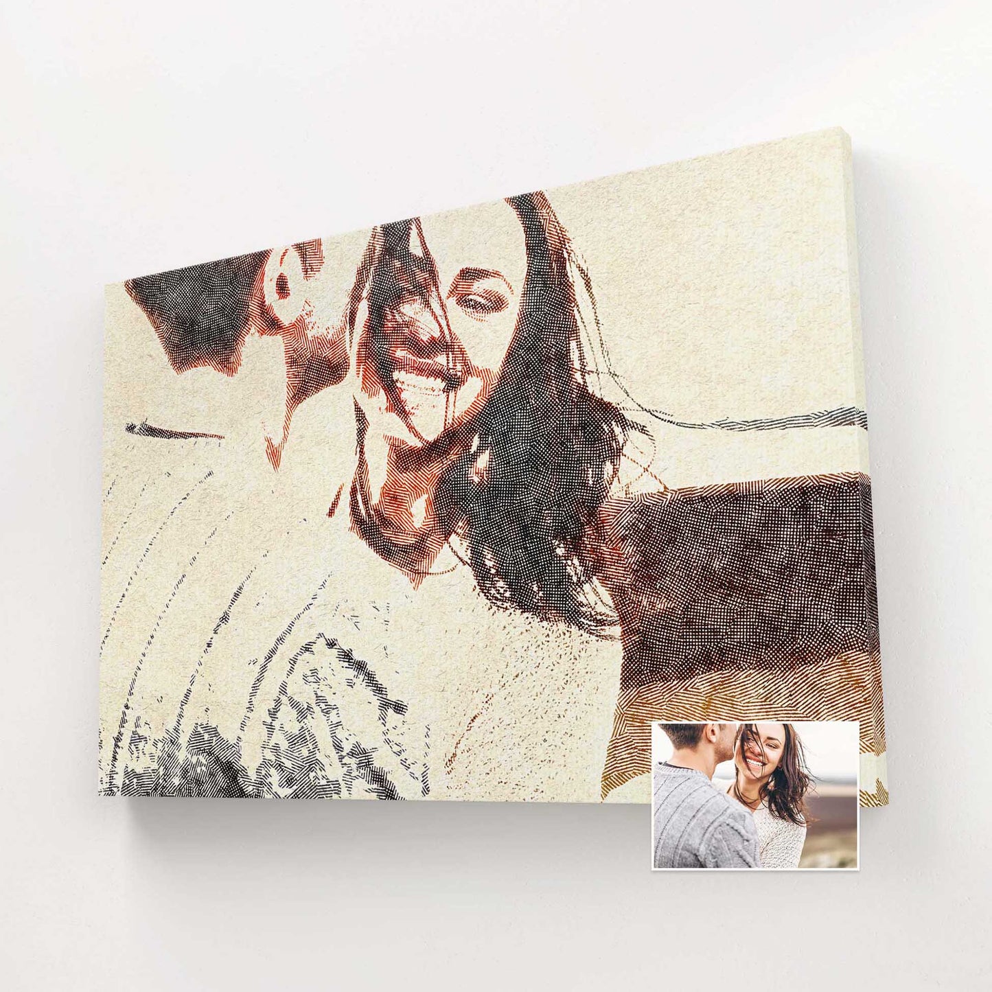 Elevate your space with our Personalised Crosshatch Canvas, featuring a natural and elegant look. Transform your favorite photo into a chic and modern artwork, crafted with intricate crosshatch detailing