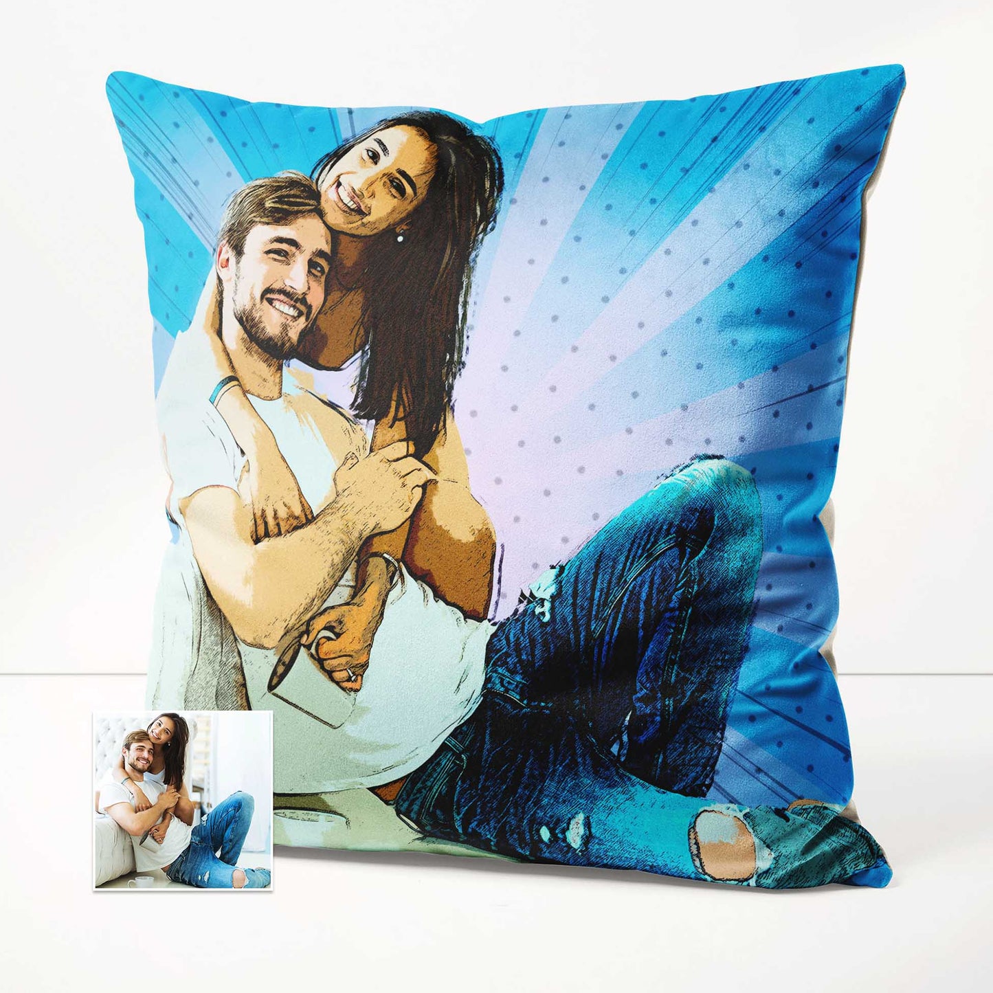 Transform your favorite photo into a Personalised Cartoon Comics Cushion that exudes cozy comfort. Its vibrant and vivid colors add a pop of energy to any room, making it an eye-catching piece of interior design