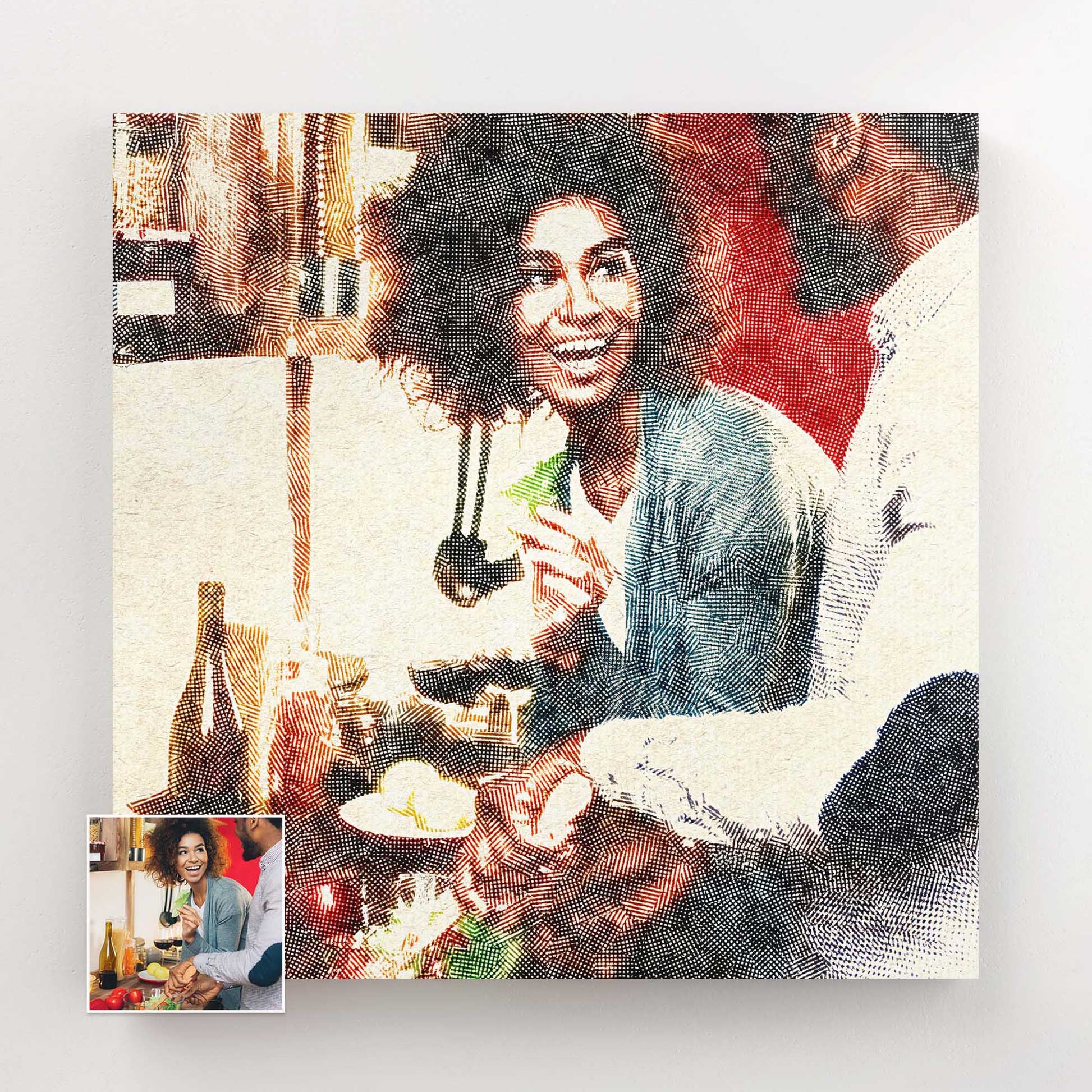 Indulge in the beauty of our Personalised Crosshatch Canvas, an elegant and modern artwork with a natural look. Painting from your photo, we bring the crosshatch detailing to life, creating a texture and fabric-like feel on the real canvas