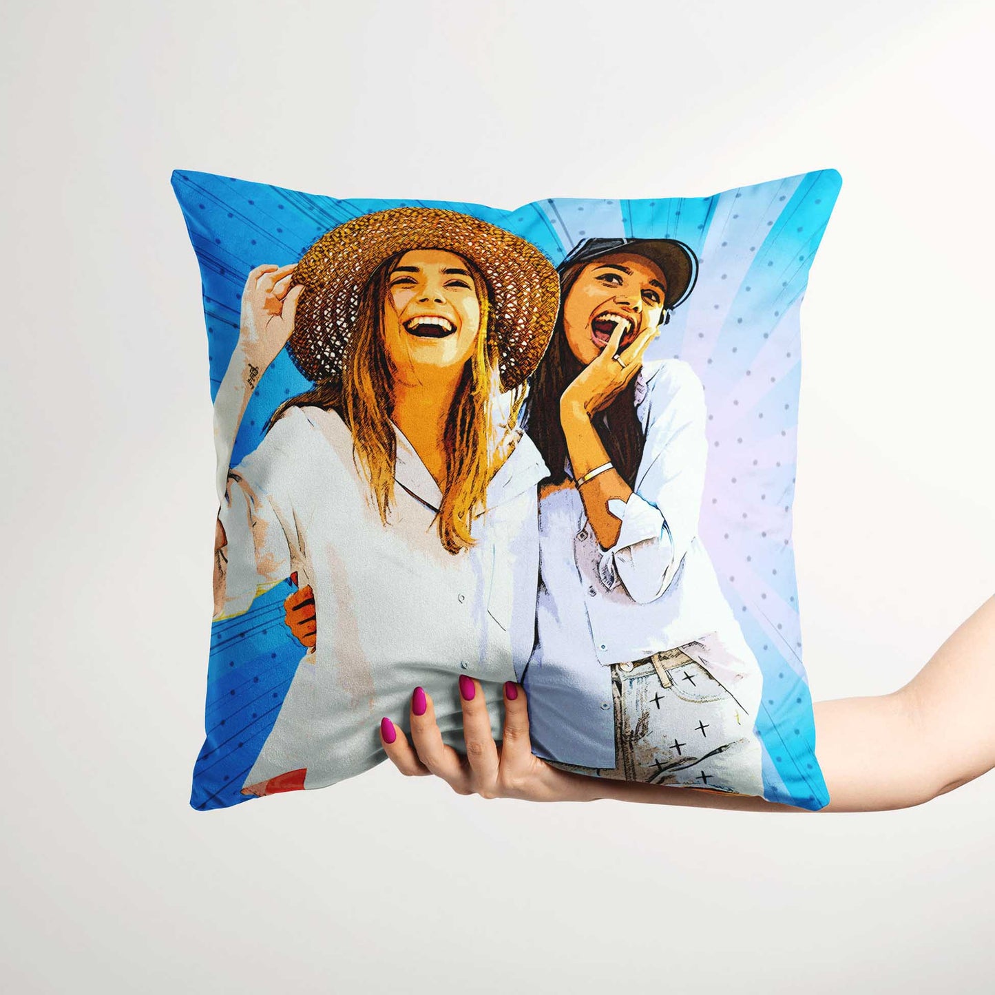 Infuse your living space with retro charm and vibrant energy using the Personalised Cartoon Comics Cushion. Its cozy and comfortable fabric provides a welcoming touch, while the vivid and colorful cartoon design adds an invigorating vibe 