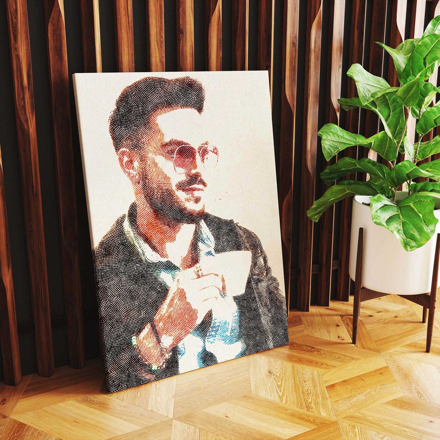 Immerse yourself in the artistry of our Personalised Crosshatch Canvas, a masterpiece with a chic and modern appeal. From a photo, we create a stunning digital artwork that replicates the crosshatch look, giving the real canvas a texture