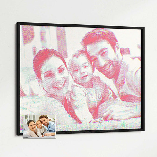 Personalised Pink Engraving Framed Print: Transform your photo into a modern and contemporary artwork with an elegant engraving effect. Each print is made to order, ensuring an individual and unique piece that adds a cool and new touch 