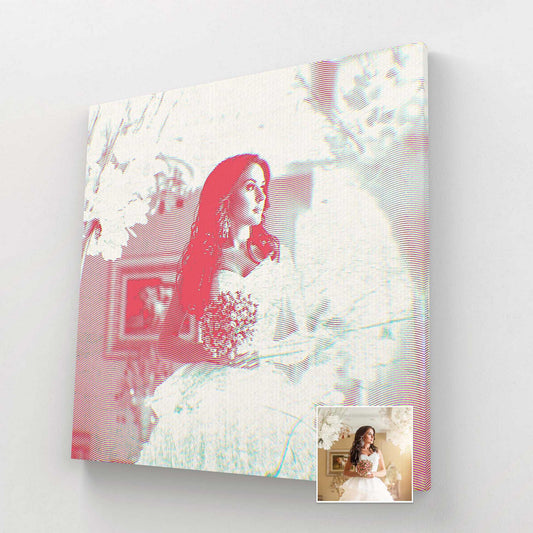 Elevate your gifting game with a Personalised Pink Engraving Canvas. Crafted from your photo, this bespoke and custom artwork is printed on a vibrant and vivid handmade canvas. It makes a stunning and uplifting gift choice for weddings
