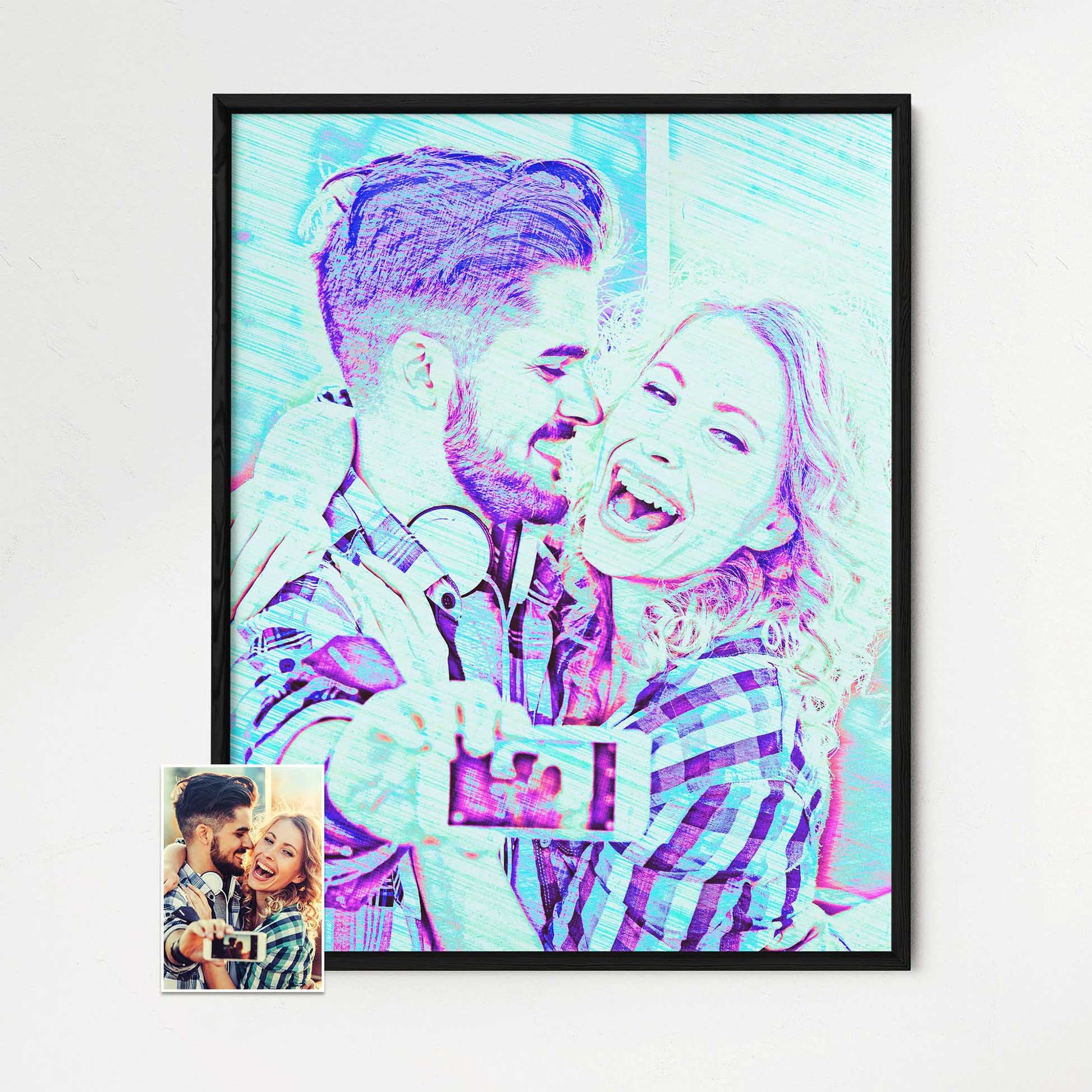 Add a touch of novelty to your space with a Personalised Blue Drawing Framed Print. Crafted from your photo, it features a captivating pencil effect that gives it a unique and cool vibe. Whether displayed at home or in the office