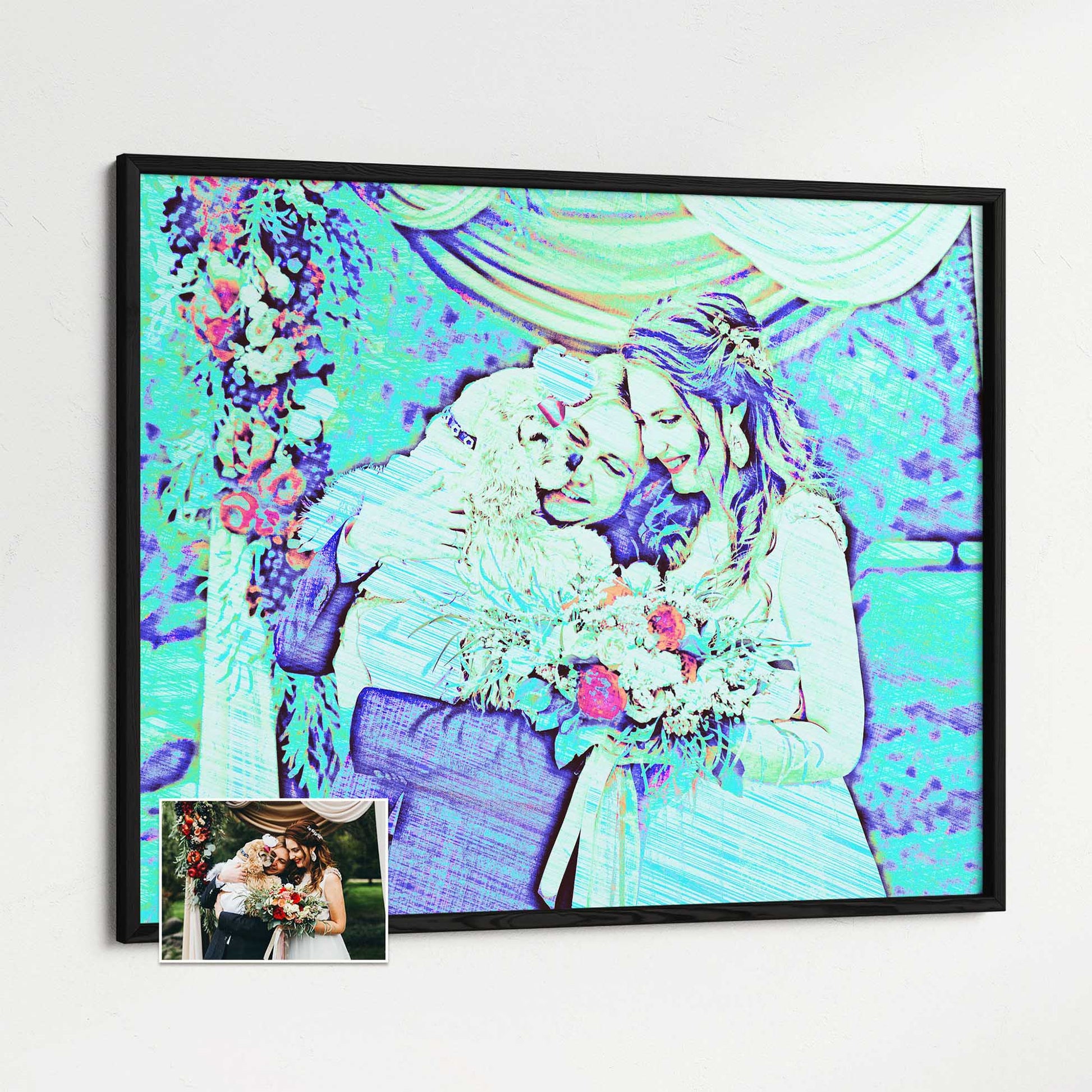 Transform your photo into a work of art with a Personalised Blue Drawing Framed Print. The pencil effect adds a cool and artistic touch, making it a unique and creative addition to your home or office decor, original and fresh art print