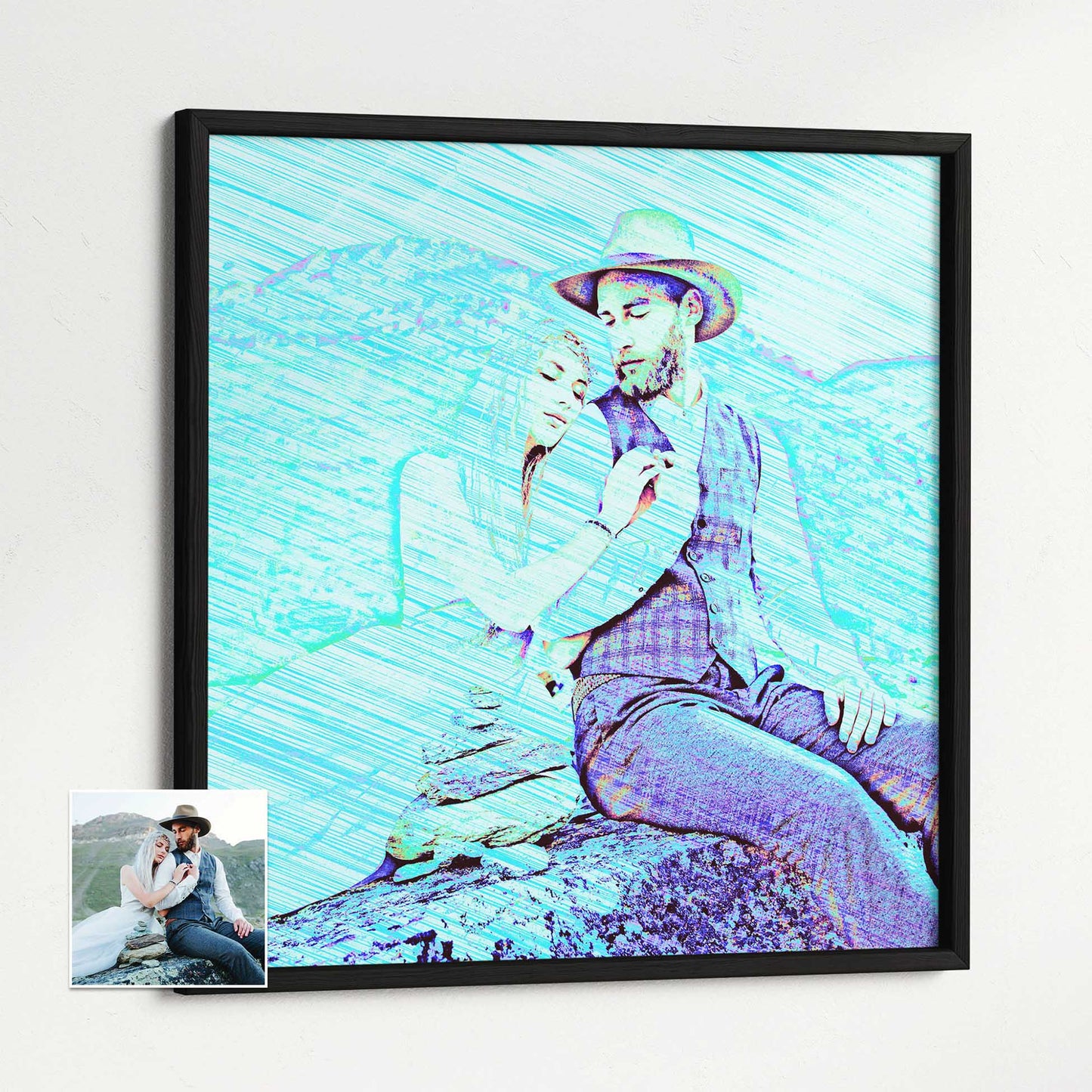 Personalised Blue Drawing Framed Print: Infuse your space with creativity and style. The pencil effect gives this artwork a cool and unique vibe, making it a fresh and original addition to your home or office decor