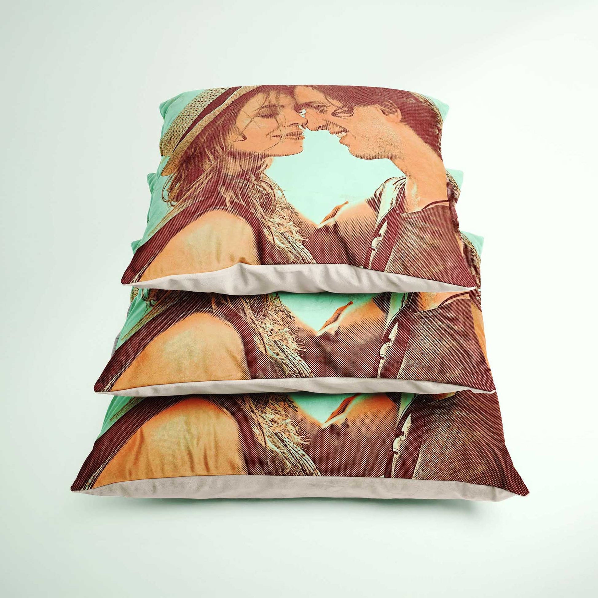 Enhance the beauty of your home with the Personalised Orange and Green Cushion. This unique cushion showcases a custom digital art print, created from your cherished photo, adding a fresh and modern touch to your interior, handmade