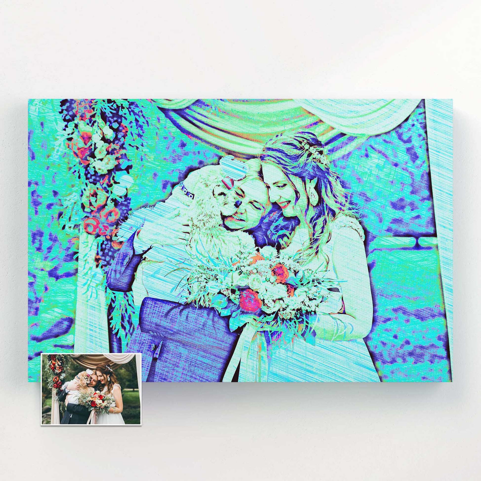 Express your artistic side with our Personalised Blue Drawing Canvas. This colorful and vibrant painting, created from your photo, is a unique and original way to showcase your creativity. Printed on handmade canvas