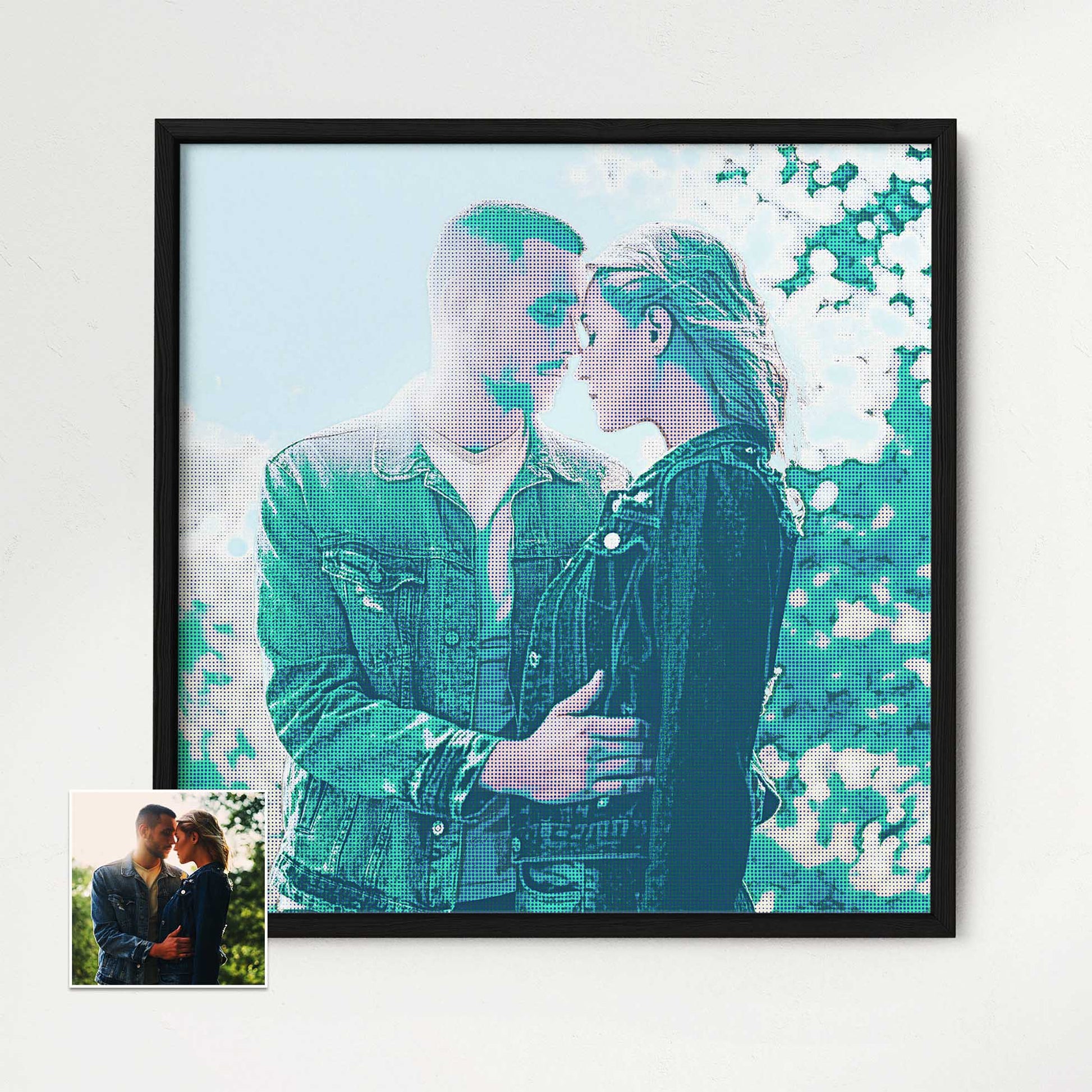Experience the joy of the Personalised Teal Grunge Framed Print, an exciting addition to your home decor. With its halftone effect and old-school retro vibe, this unique and original print from photo captures a fresh and cool essence
