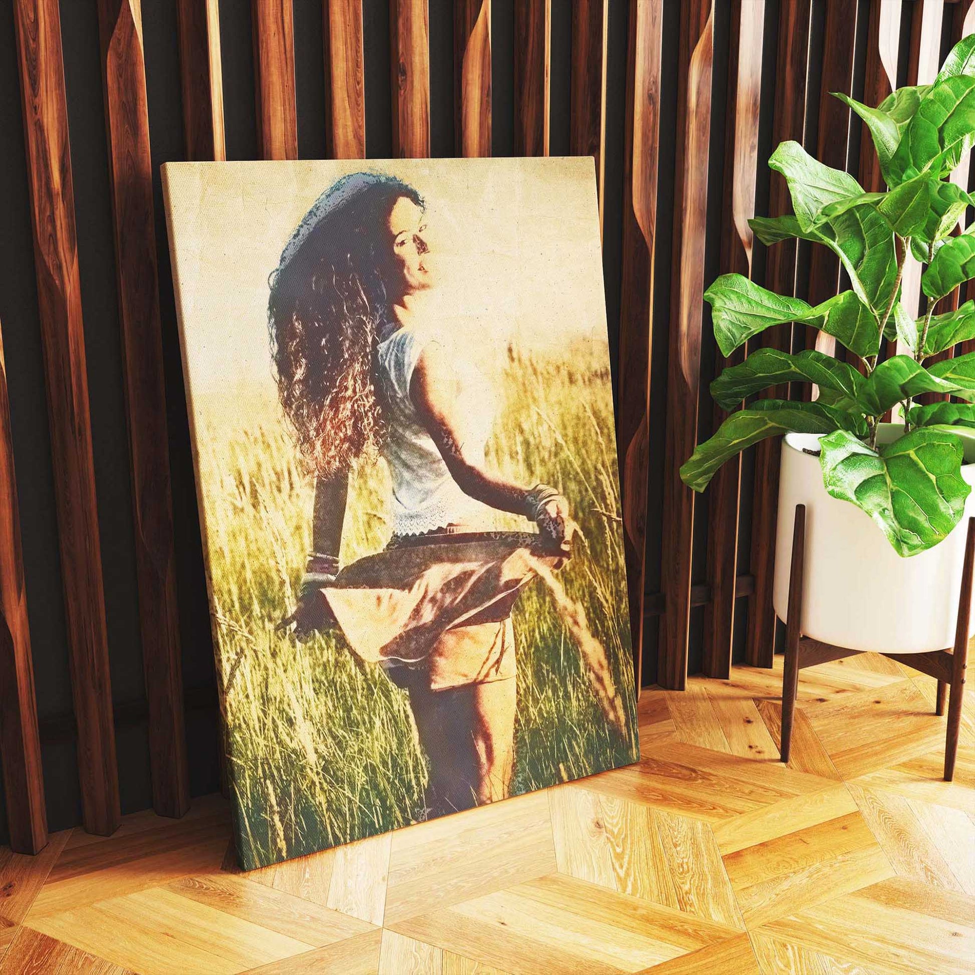 Immerse yourself in the artistic world of our Personalised Vintage Gouache Canvas. Handcrafted with meticulous attention to detail, this canvas print captures the essence of the original photo in a way that is both inspired and authentic