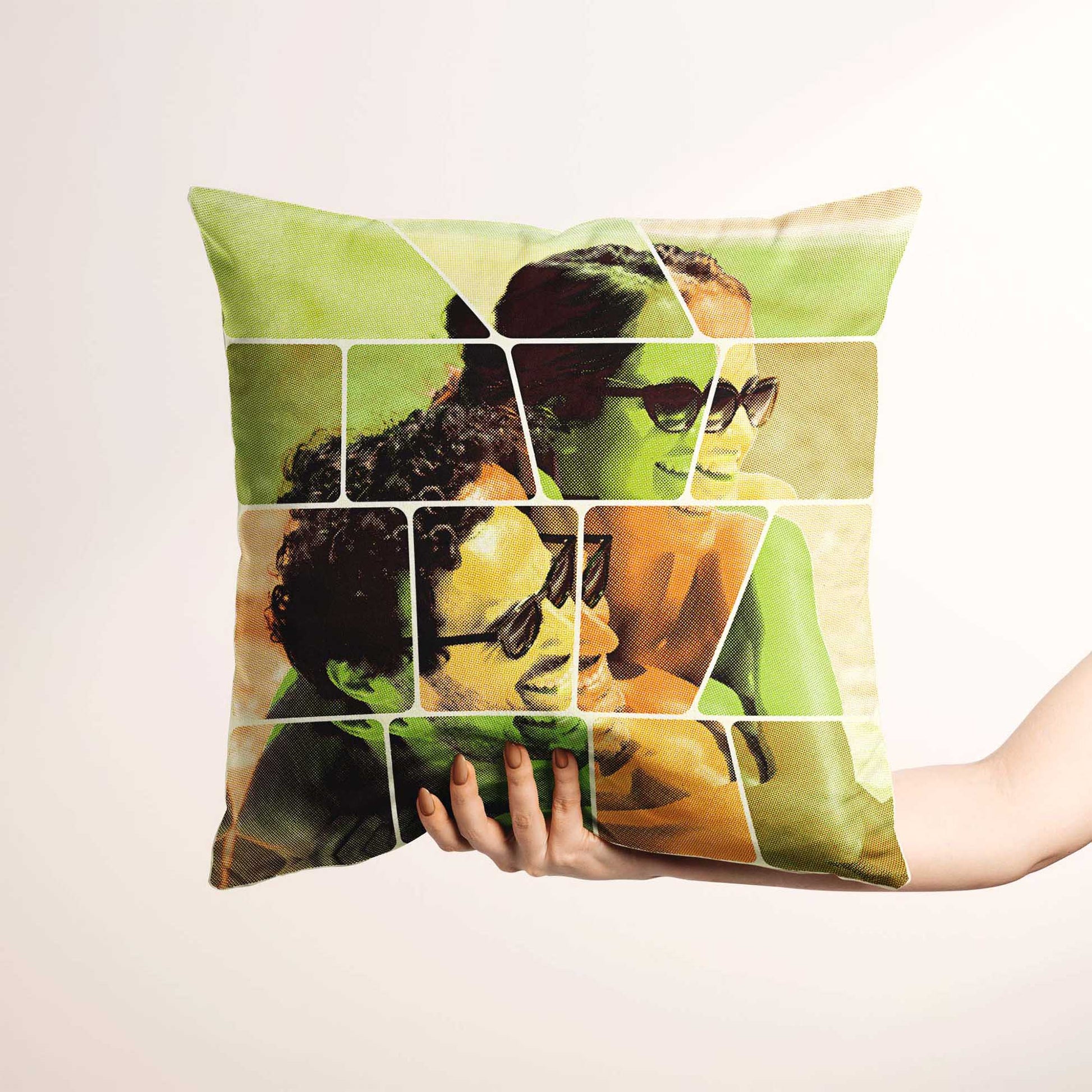 Create a chic and stylish atmosphere with the Personalised Vintage Comics Cushion. Its cartoon design, created from your photo, exudes a fresh and cool energy with its vibrant orange and green colors. Made from soft velvet