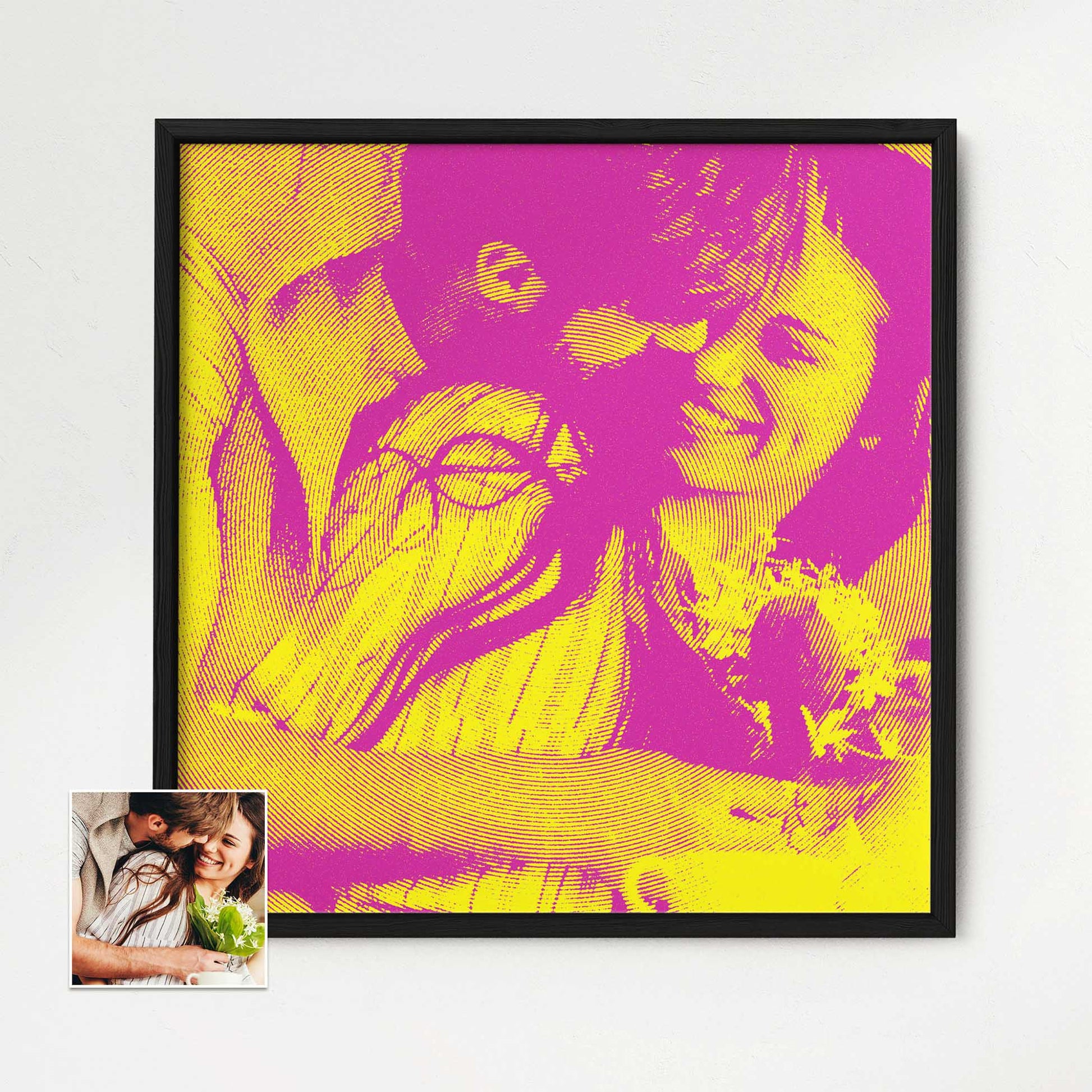 Immerse yourself in the vibrant world of Personalised Yellow & Pink Texture Framed Print. Its fun and energetic colors evoke vivid emotions, filling your space with laughter and smiles. Crafted from your photo, this chic and cool artwork 
