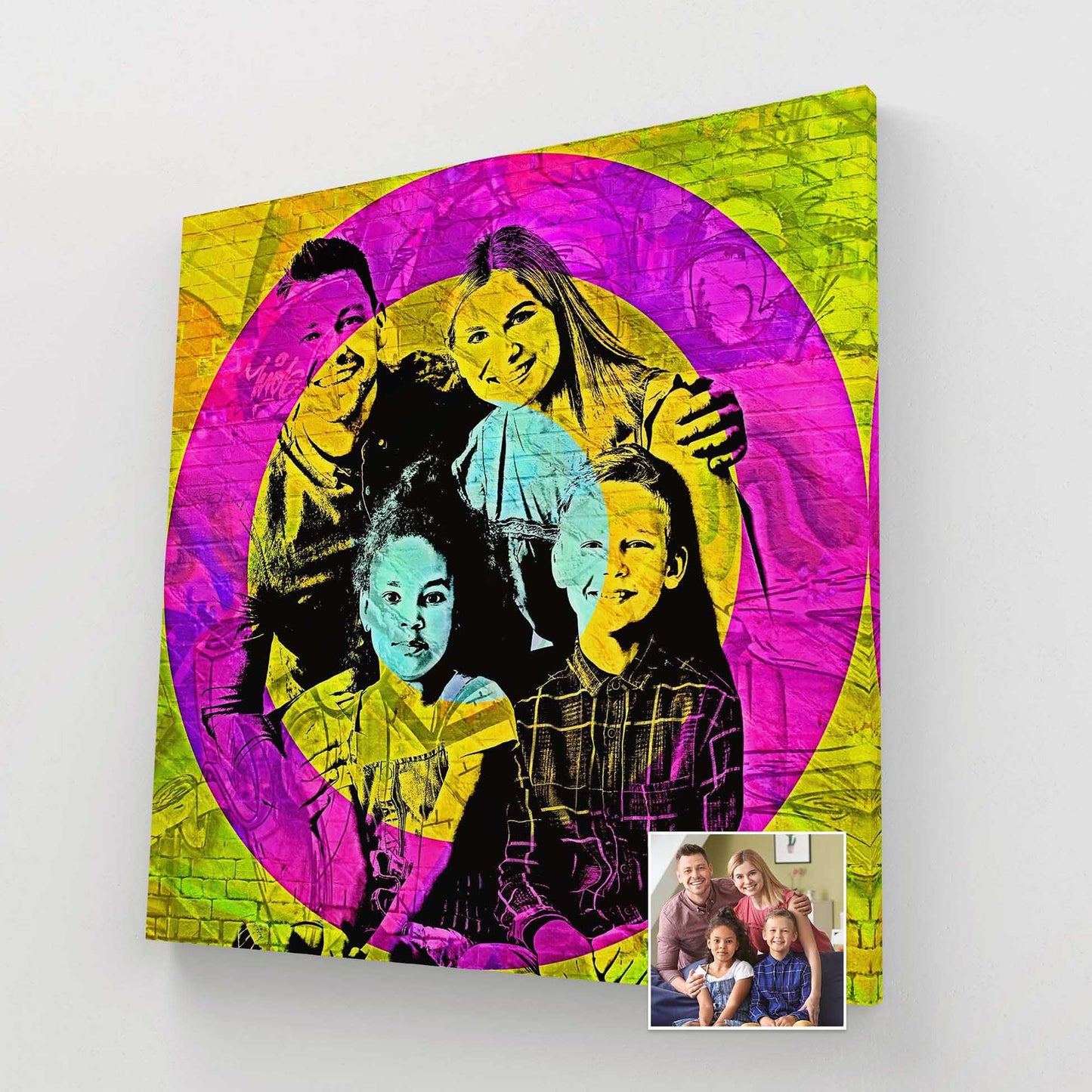 Immerse yourself in the world of urban creativity with our Personalised Graffiti Street Art Canvas. Its fun, colorful, and exciting designs bring a unique vibe to your space. Handmade on woven canvas and printed from your photo
