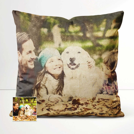 The Personalised Vintage Gouache Cushion is a timeless masterpiece, showcasing a painting from your photo. With its watercolour technique, it captures an authentic and real artistic feel. Made from soft velvet