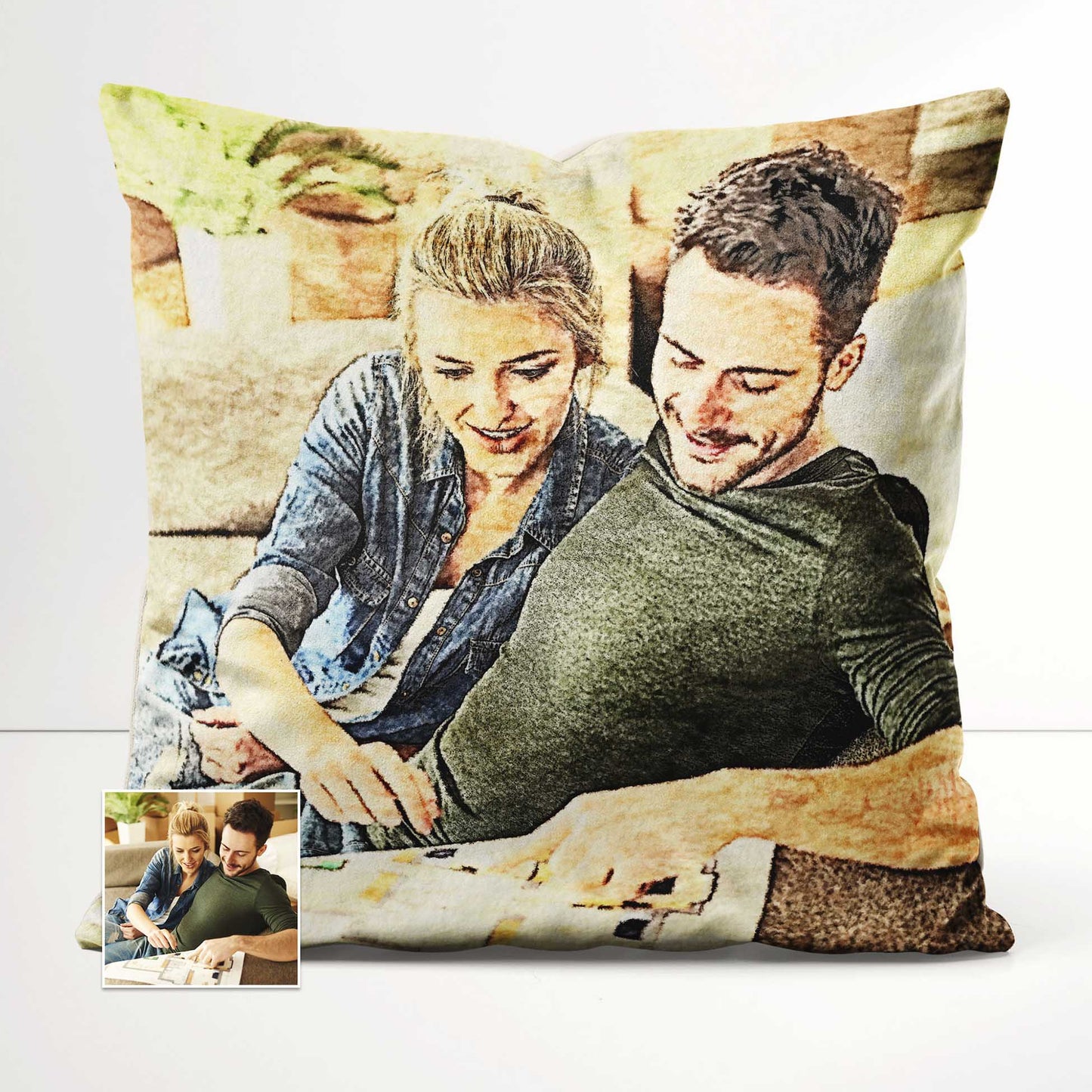 Add a personalized touch to your interior design with a watercolor painting cushion. This soft furnishing is printed from your photo on velvet fabric, combining natural beauty and elegance. Create a cozy and inviting atmosphere 