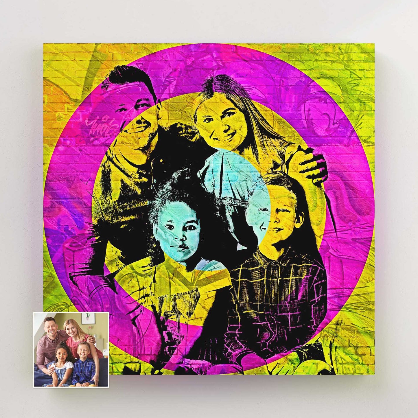 Make a bold statement with our Personalised Graffiti Street Art Canvas. Its urban, fun, and colorful designs create an atmosphere of excitement and creativity. Handcrafted on woven canvas and printed from your photo