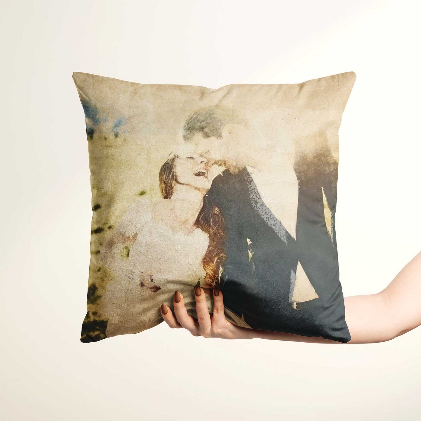 Create a unique and elegant atmosphere in your home with the Personalised Vintage Gouache Cushion. This custom-made cushion features a painting from your photo, skillfully executed with watercolour technique for an authentic and real art