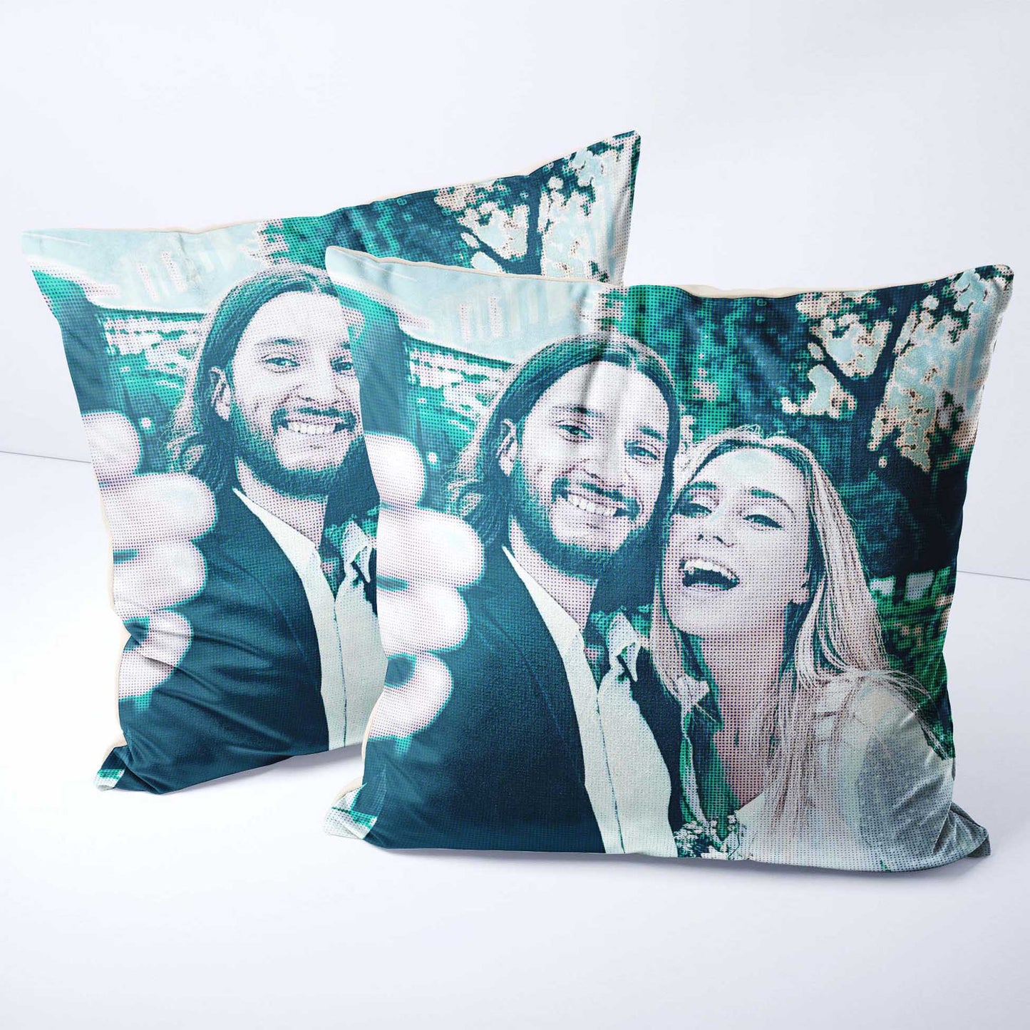 The Personalised Teal Grunge Cushion is a true statement piece for your home decor. Printed from your photo, it features a distinctive halftone effect and grunge texture that exudes old school charm, handmade
