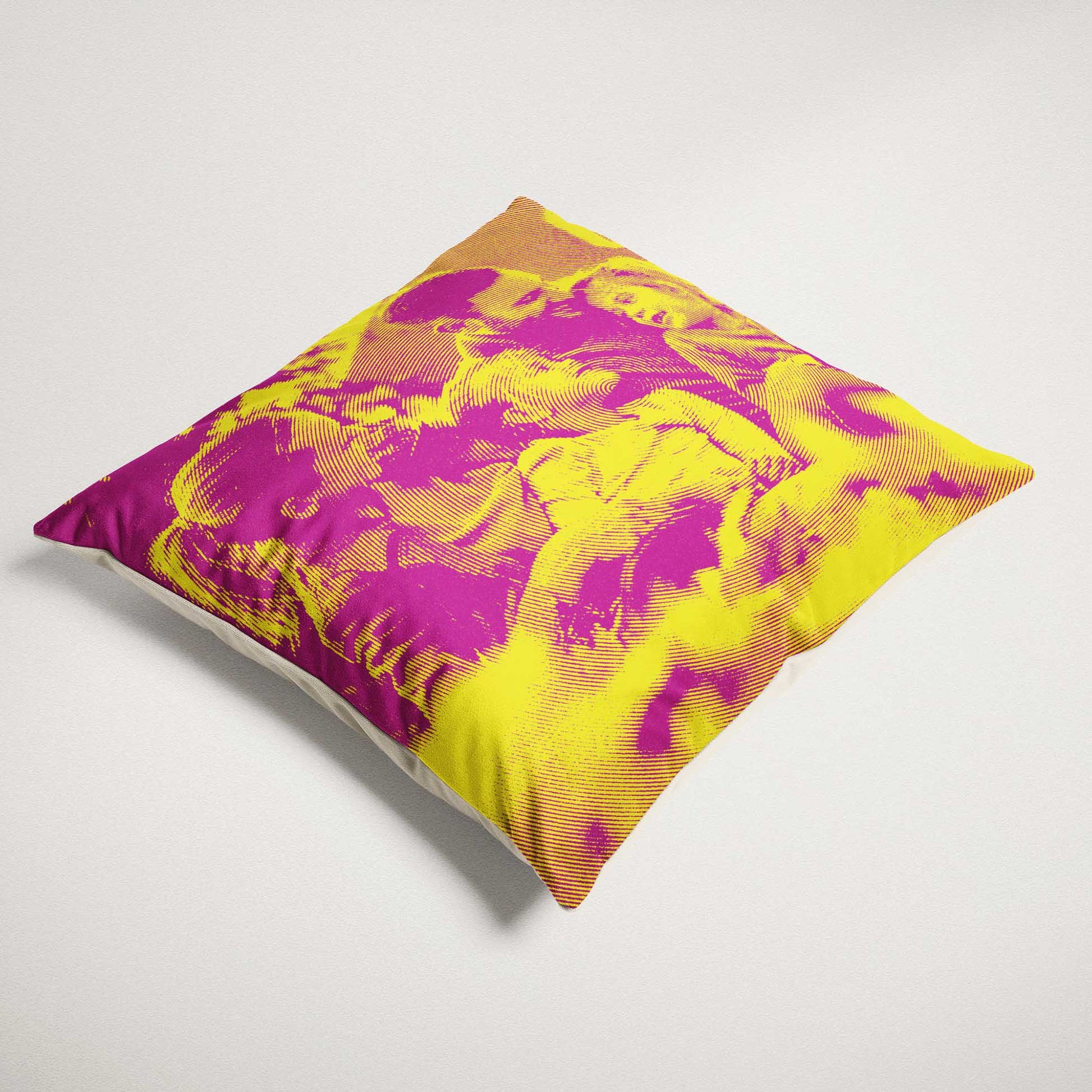 Create a serene and joyful ambiance with a Personalised Yellow & Pink Texture Cushion. Its soft furnishing and velvet fabric provide ultimate comfort and relaxation. Custom printed from your photo, this cushion becomes a unique statement 