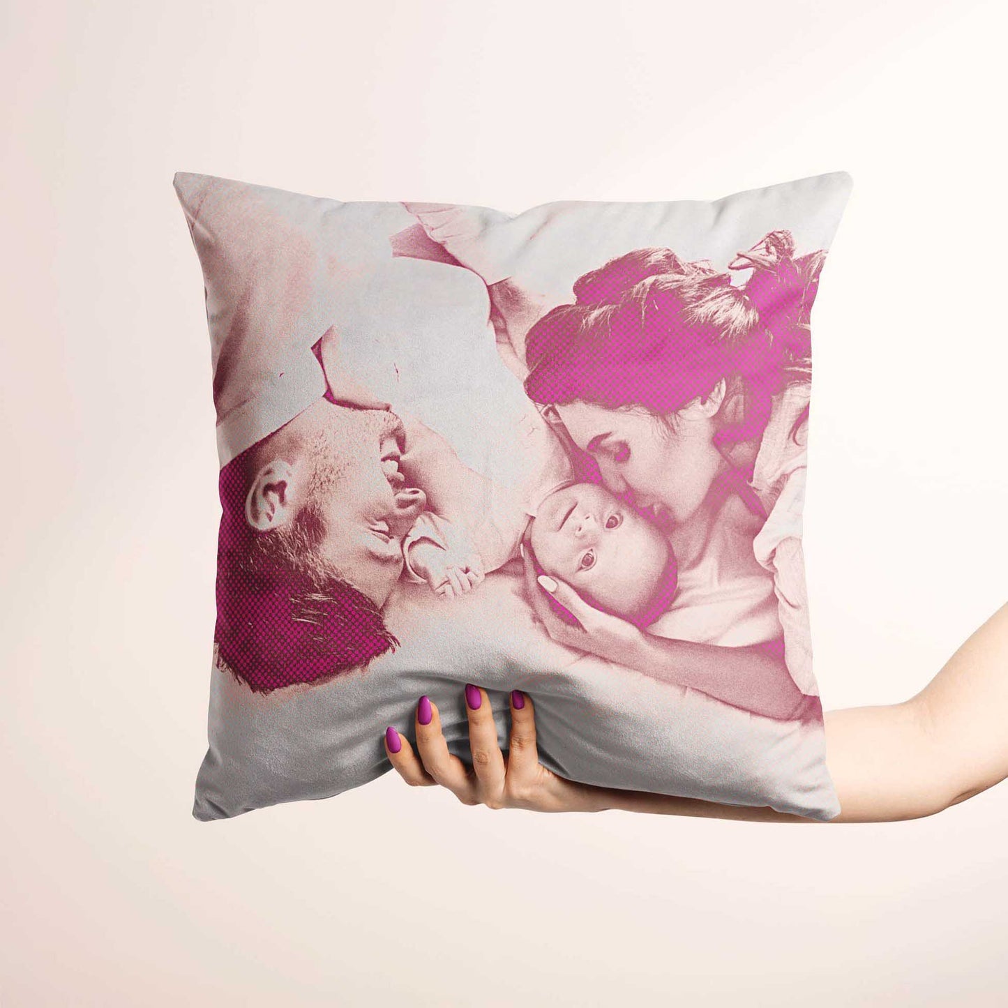 Discover the perfect fusion of creativity and comfort with the Personalised Pink Pop Art Cushion. Crafted with attention to detail, this cushion features a captivating digital artwork in a halftone texture, handmade