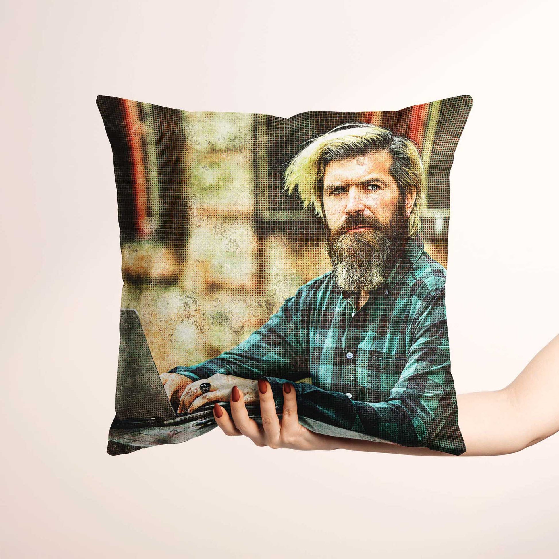 Revamp your interior design with the Personalised Grunge FX Cushion, an artistic gem for your home. Featuring a distressed print from your photo, this cushion brings a unique and creative atmosphere. Handmade with soft velvet