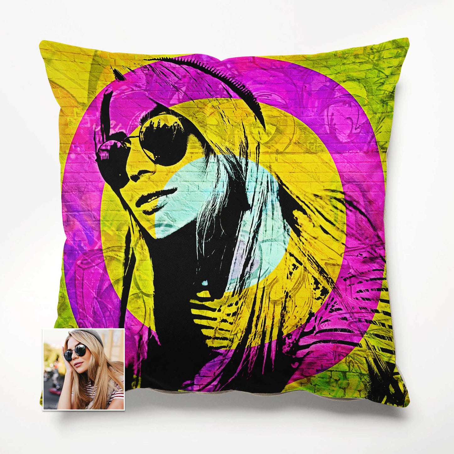 Elevate your home decor with the Personalised Graffiti Street Art Cushion, a true expression of creativity and originality. With its vivid and colorful print from your photo, this cushion brings the urban energy of street art indoors
